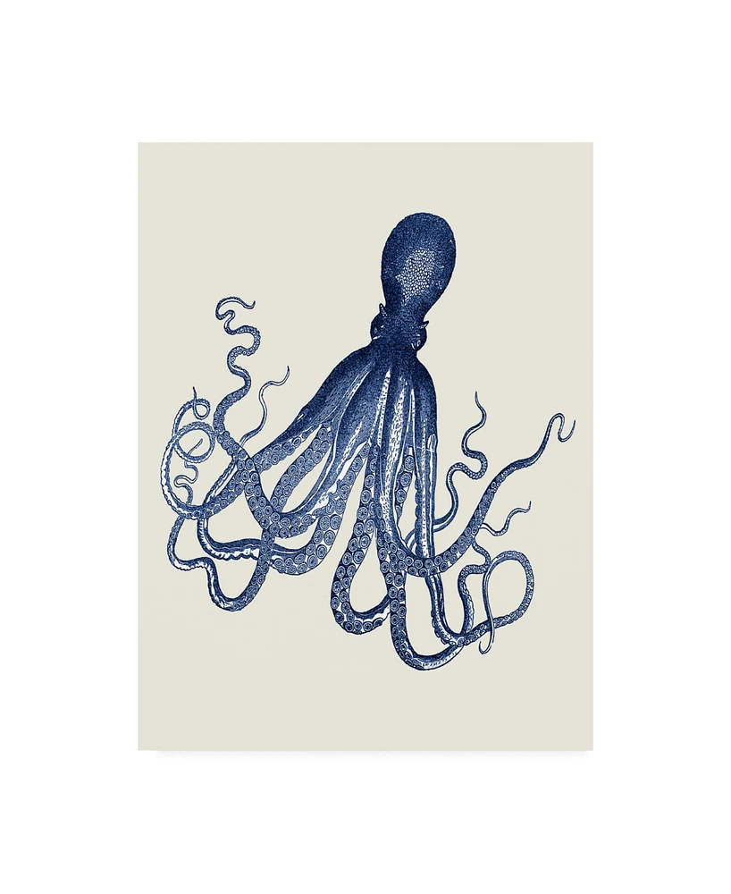 Fab Funky Octopus Print Blue on Cream C Canvas Art - 27" x 33.5"