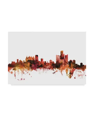Michael Tompsett Detroit Michigan Skyline Red Canvas Art - 15" x 20"