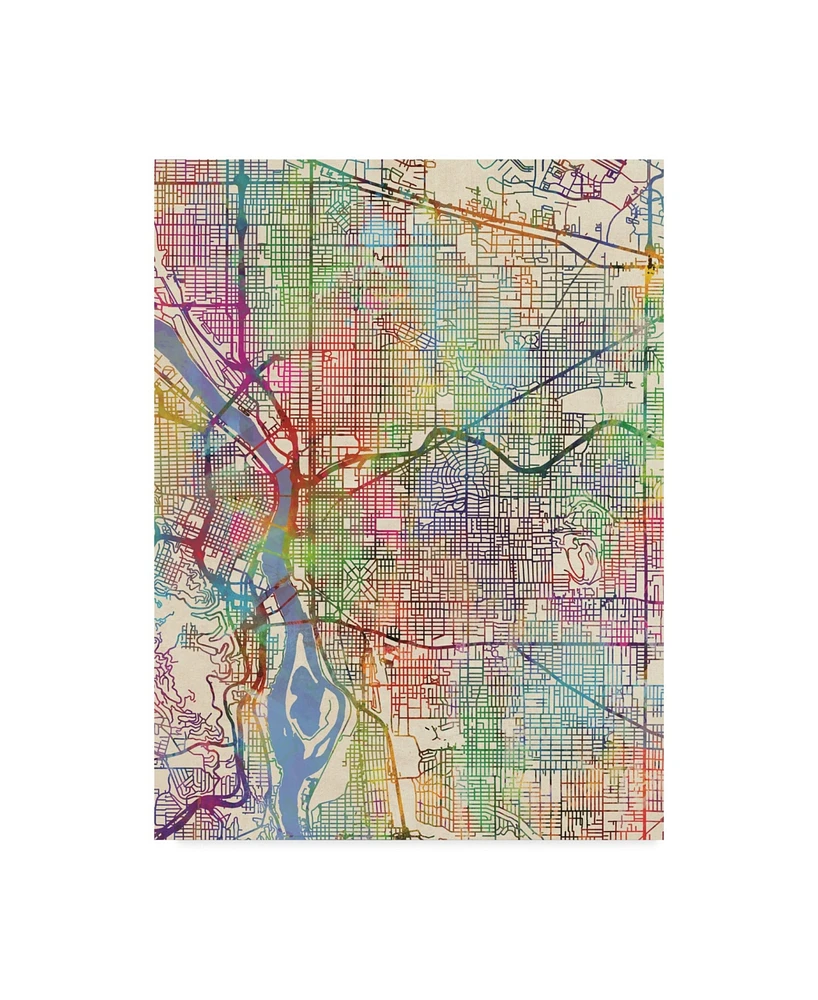 Michael Tompsett Portland Oregon City Map Iii Canvas Art - 20" x 25"