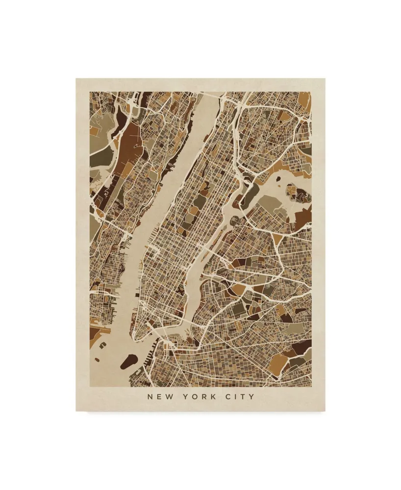 Michael Tompsett New York City Street Map Brown Canvas Art - 15" x 20"