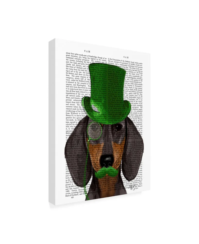 Fab Funky Dachshund with Green Top Hat, Black Tan Canvas Art