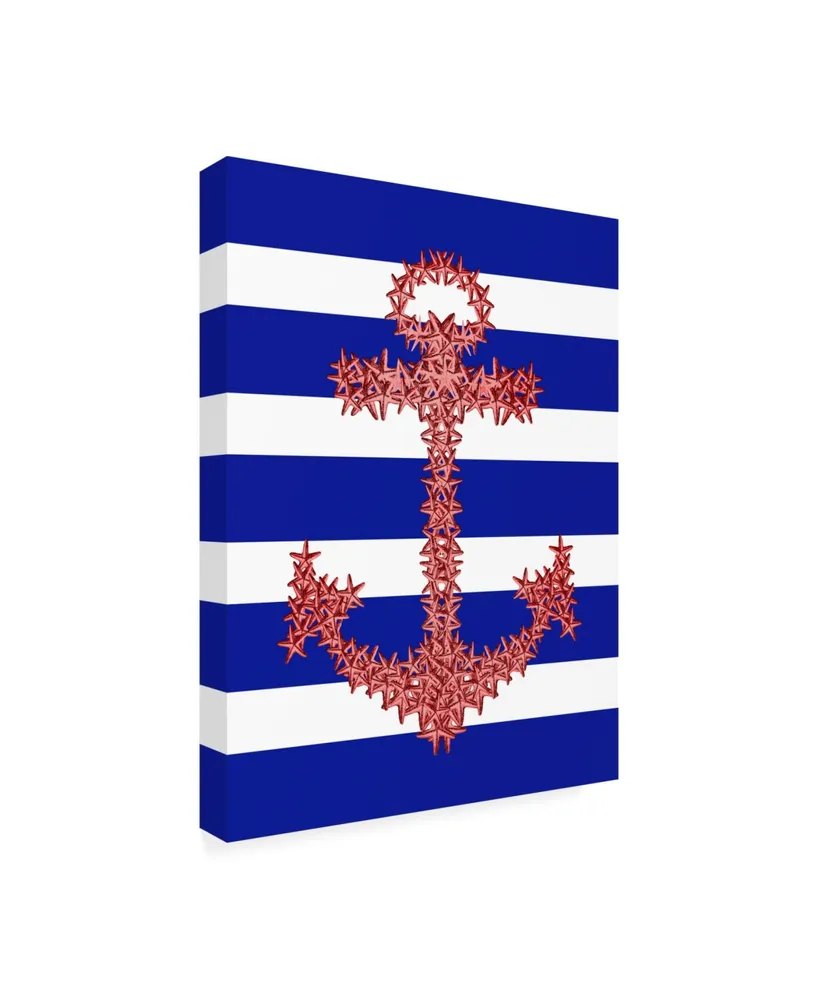 Fab Funky Red Starfish Anchor on Blue and White Canvas Art