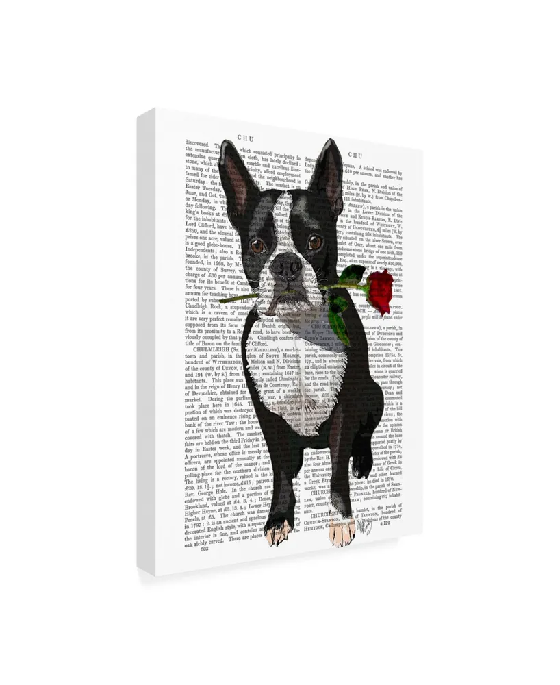 Fab Funky Boston Terrier with Rose in Mouth Canvas Art