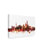 Michael Tompsett Shanghai China Skyline Red Canvas Art - 37" x 49"