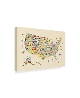 Michael Tompsett Animal Map of United States For Children and Kids Beige Canvas Art - 37" x 49"