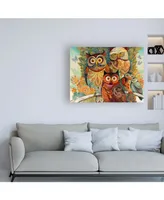 David Galchutt Owls on Floral Branch Canvas Art - 15.5" x 21"