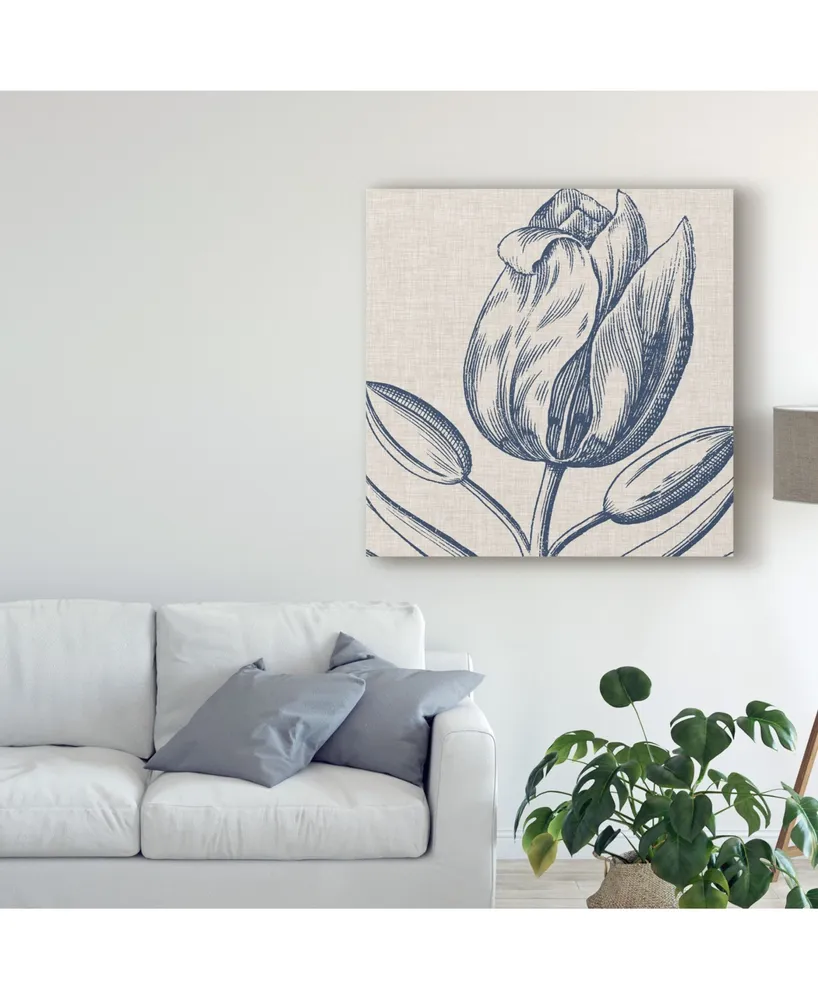 Vision Studio Indigo Floral on Linen Iv Canvas Art