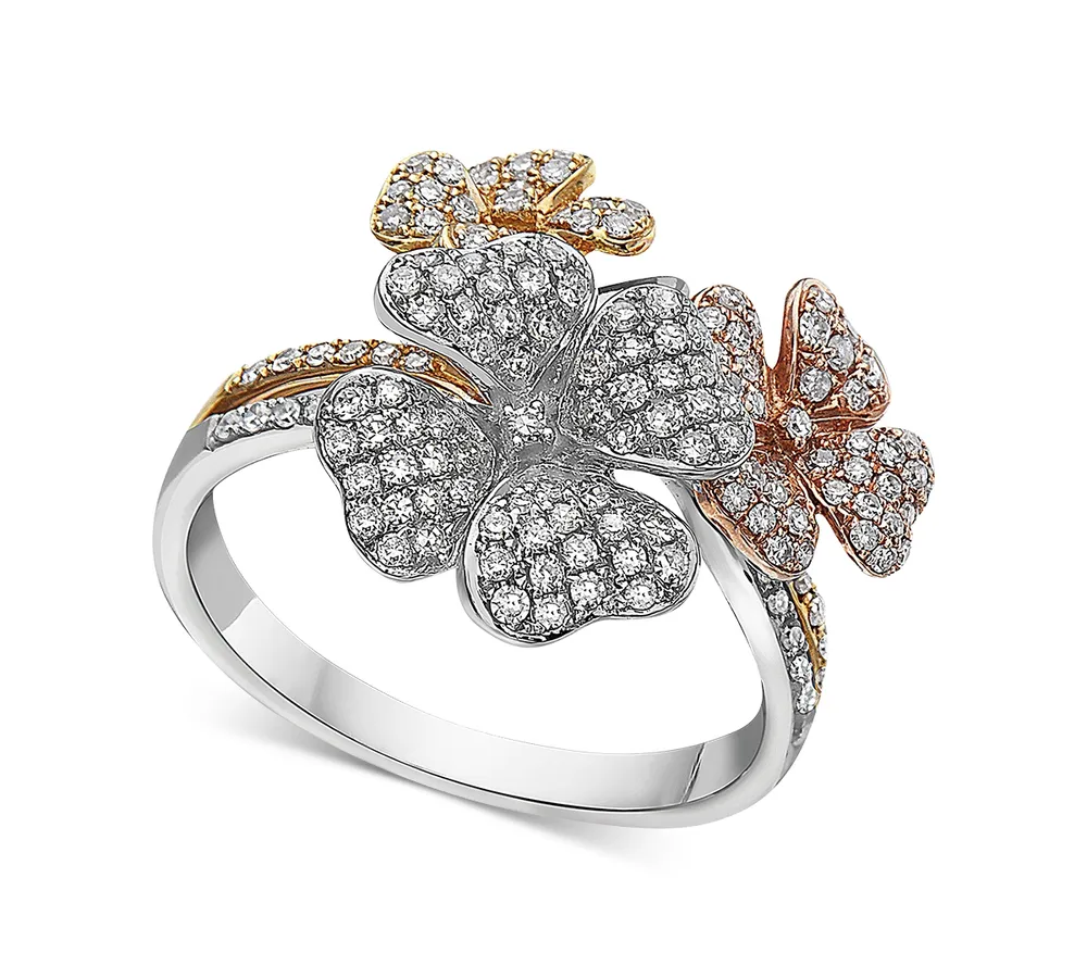 Effy Diamond Tri-Tone Flower Ring in 14k Gold (5/8 ct. t.w.)