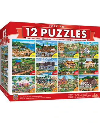 Masterpieces Folk Art Jigsaw Puzzle Collection - 12 Pack for Adults