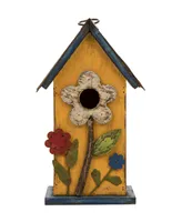 Glitzhome Distressed Solid Wood Birdhouse with Flower