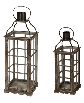 Glitzhome Set of 2 Oversized Wood and Metal Lantern