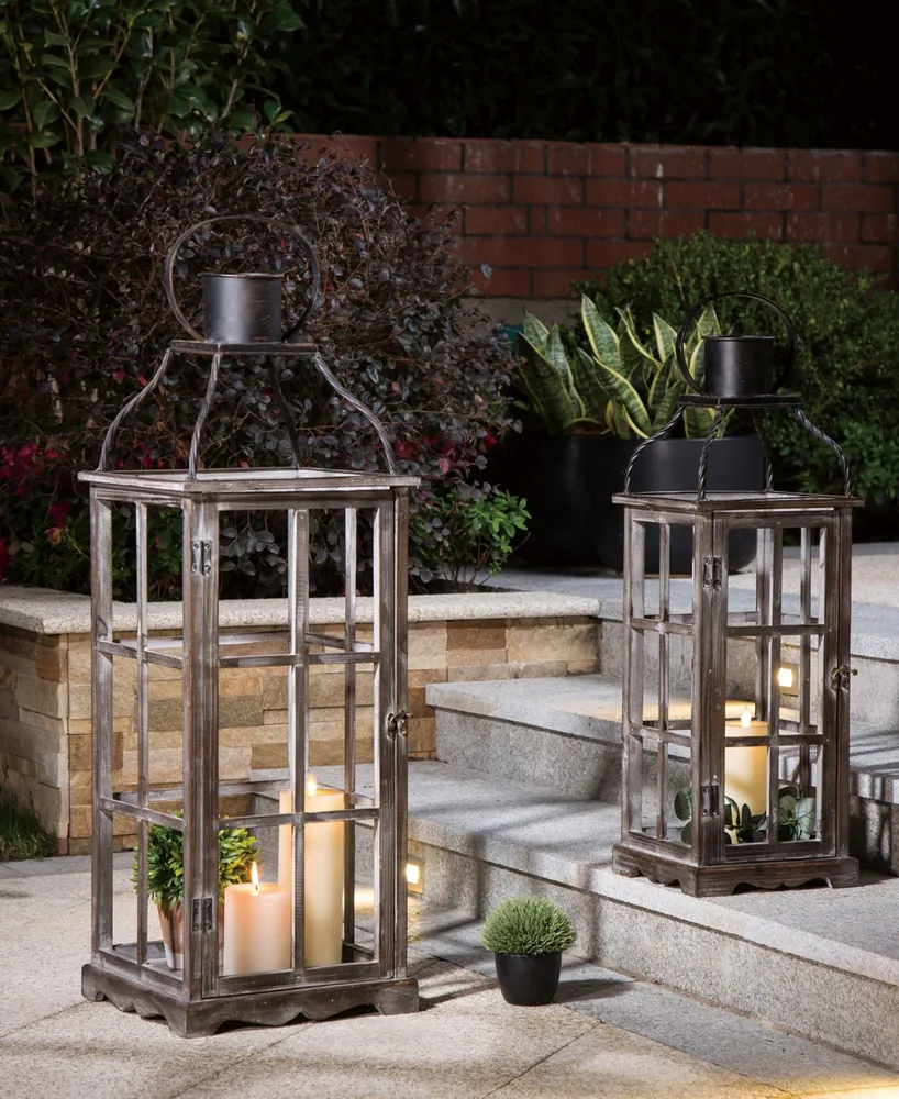 Glitzhome Set of 2 Oversized Wood and Metal Lantern