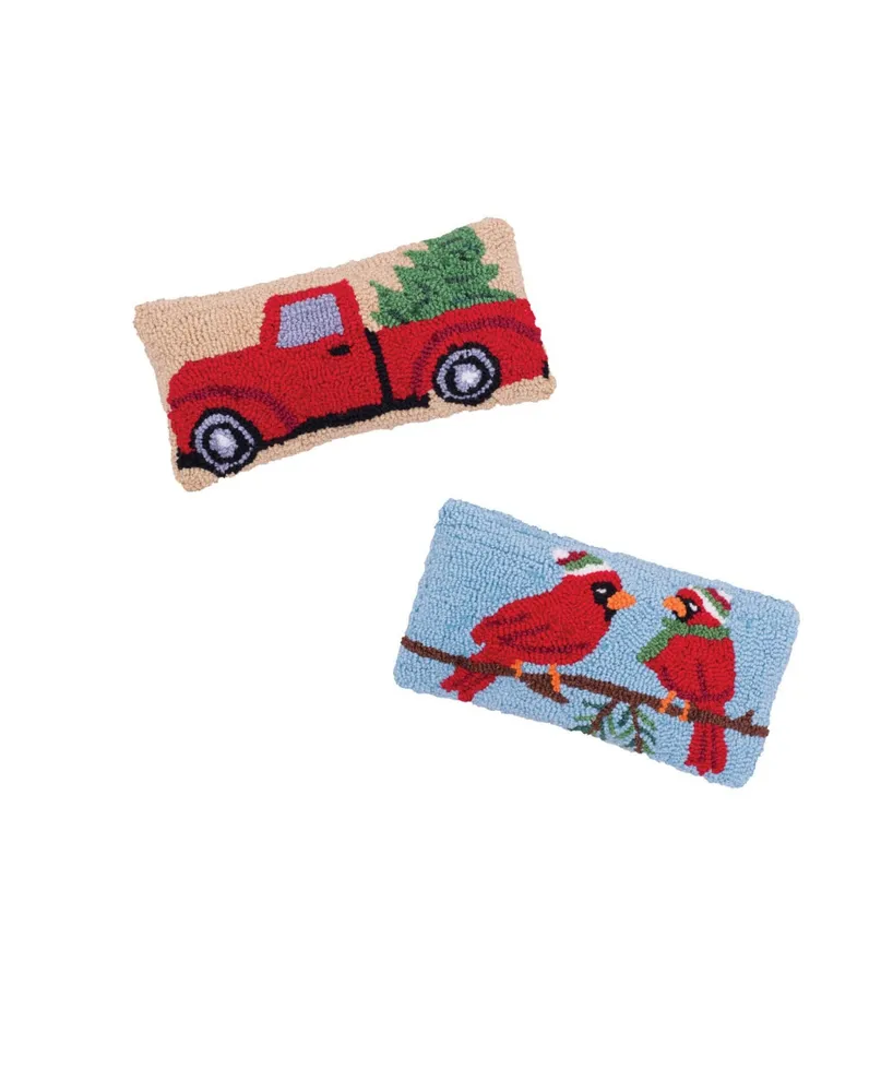 C&F Home Set of 2 Hooked Pillows Cardinal and Red Truck