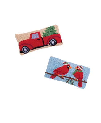 C&F Home Set of 2 Hooked Pillows Cardinal and Red Truck