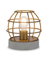 Hudson & Canal Kennet Table Lamp With Antique Brass Cage And Concrete Pedestal