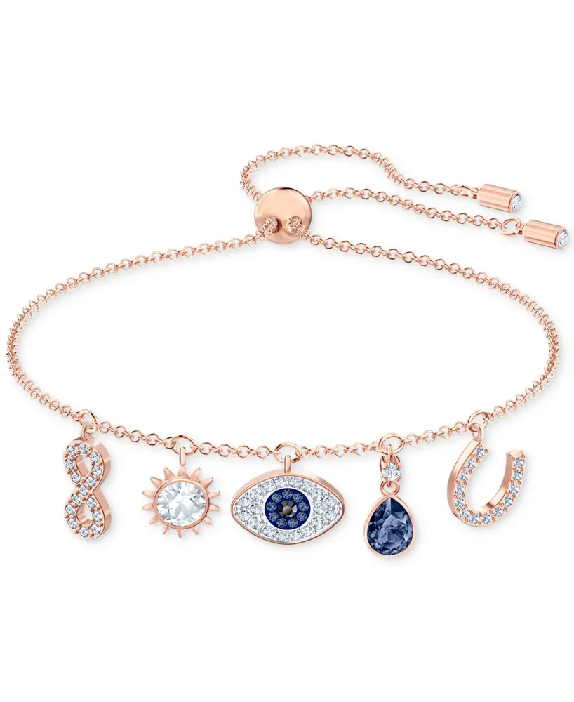 Swarovski Rose Gold-Tone Crystal Protective Charm Bolo Bracelet