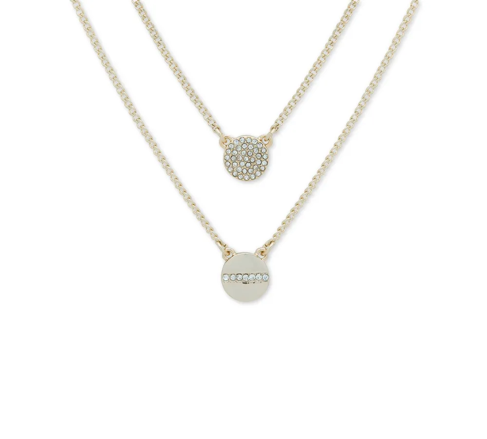 Dkny Gold-Tone Crystal Pendant Two-Row Necklace, 16" + 3' extender
