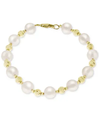 Cultured Freshwater Pearl (8mm) & Bead Bracelet in 14k Gold-Plated Sterling Silver
