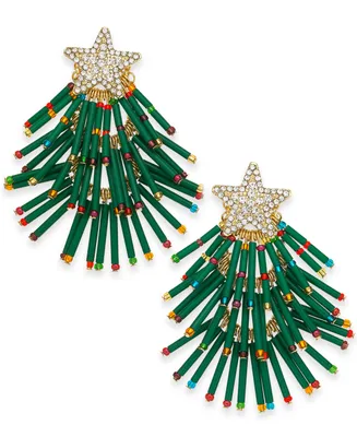 Holiday Lane Gold-Tone Pave & Multicolor Bead Holiday Tree Drop Earrings, Created for Macy's