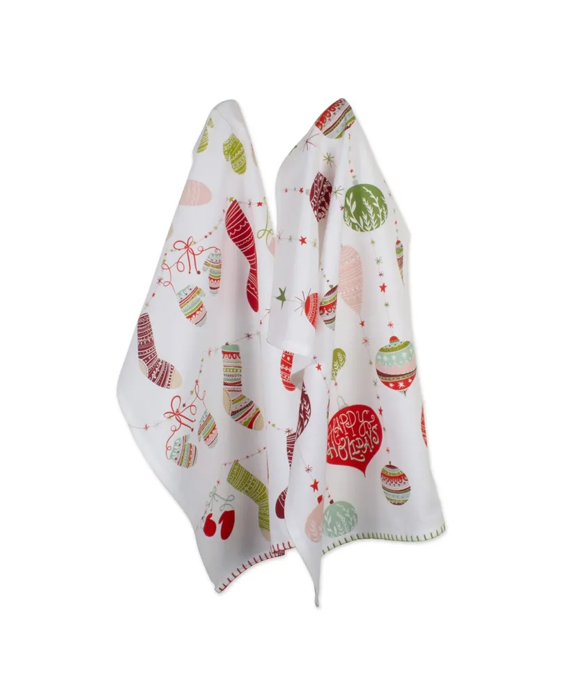 Design Imports Assorted X-mas Trimmings Printed Dishtowel Set