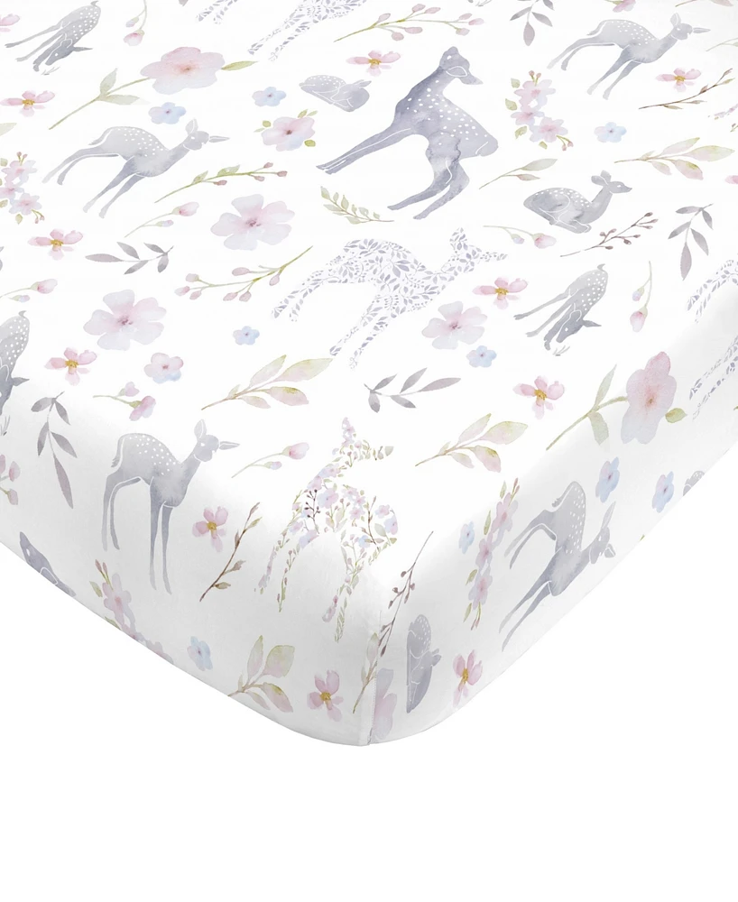 NoJo Floral Deer Fitted Crib Sheet