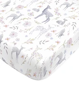 NoJo Floral Deer Fitted Crib Sheet