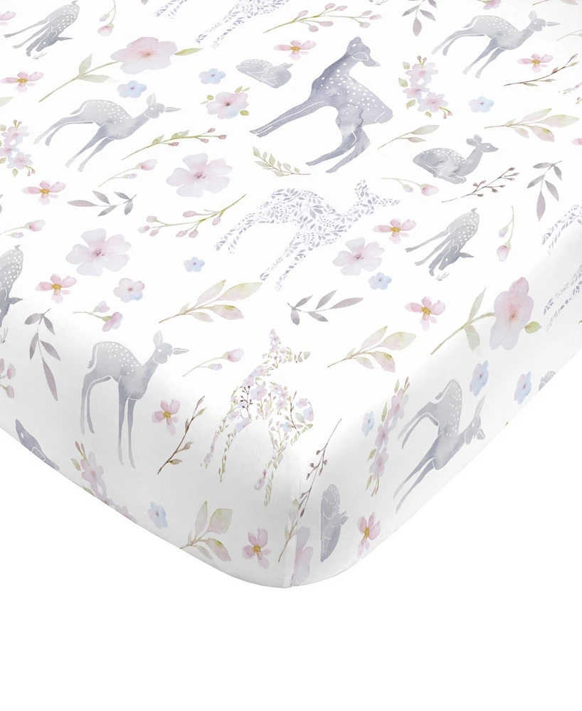 NoJo Floral Deer Mini Crib Sheet