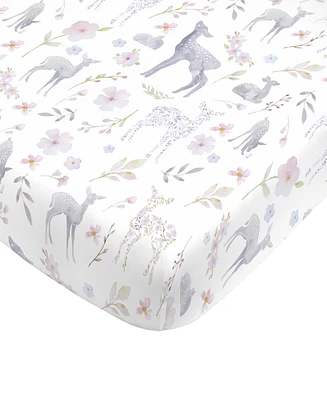 NoJo Floral Deer Mini Crib Sheet