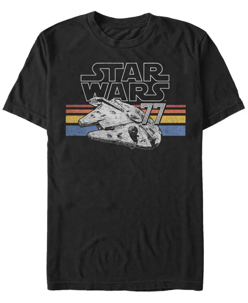 Star Wars Men's Classic Retro Stripes Millennium Falcon Short Sleeve T-Shirt