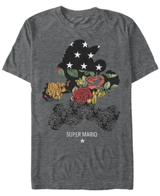 Nintendo Men's Super Mario Floral Outline Short Sleeve T-Shirt