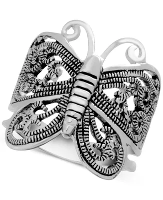 Essentials Filigree Butterfly Ring Silver-Plate
