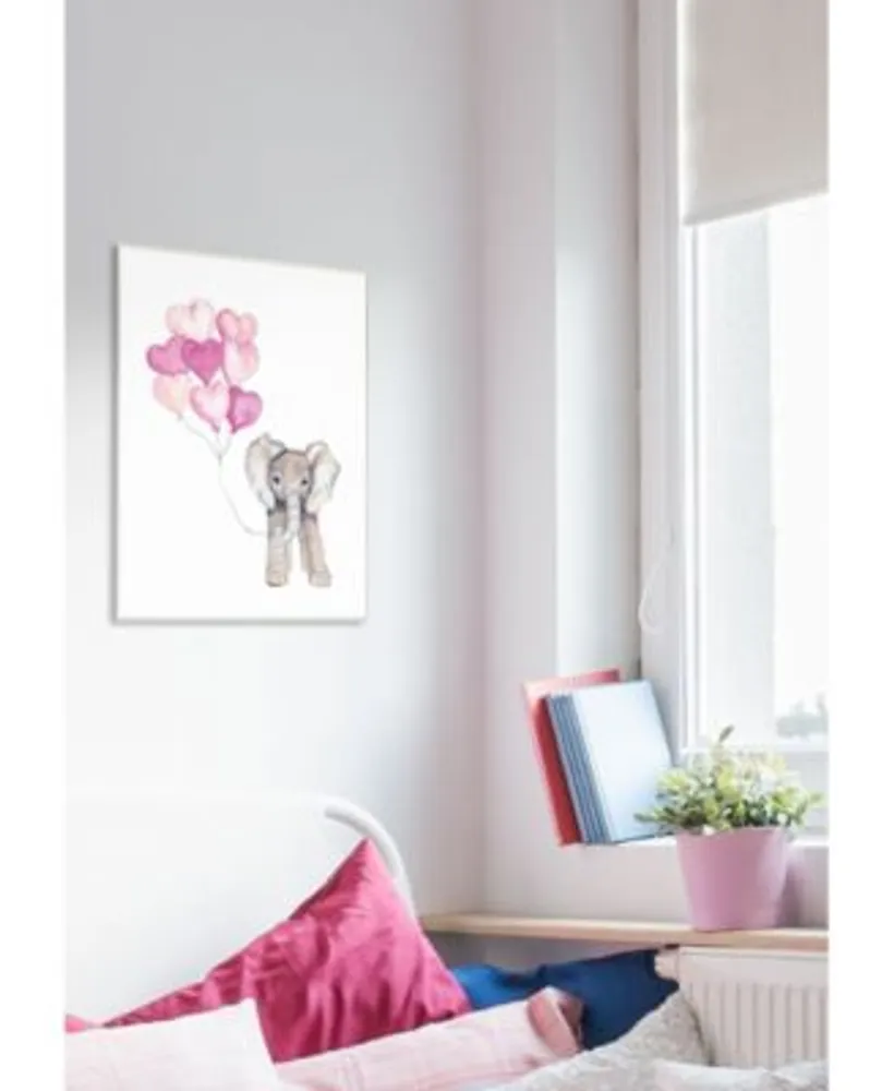 Stupell Industries Baby Elephant With Pink Heart Balloons Wall Art Collection