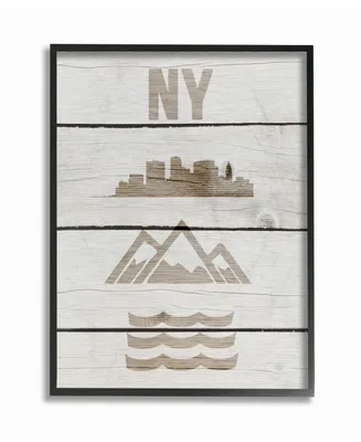 Stupell Industries New York City Symbols Distressed Wood Framed Giclee Art, 11" x 14"
