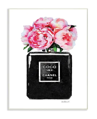 Stupell Industries Glam Perfume Bottle Flower Black Peony Pink Wall Plaque Art, 10" x 15"
