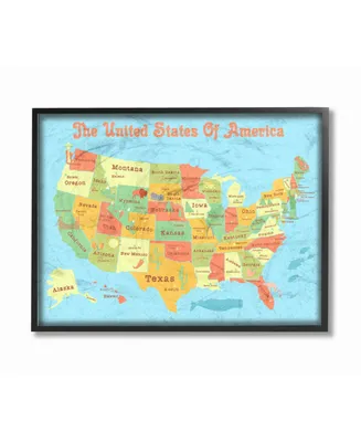 Stupell Industries United States of America Usa Kids Map Framed Giclee Art, 11" x 14"