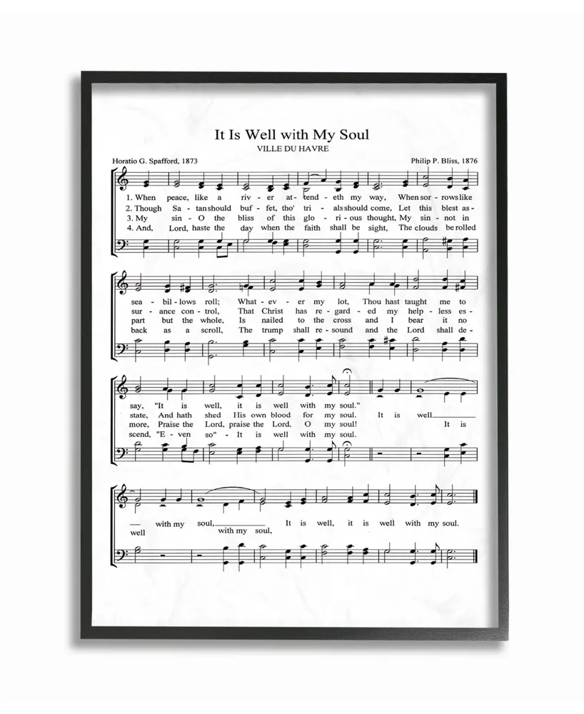 Stupell Industries It is Well With My Soul Vintage-Inspired Sheet Music Framed Giclee Art, 11" x 14"