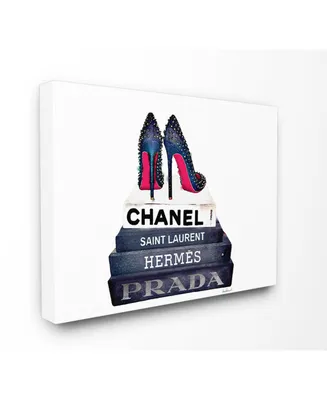 Stupell Industries Glam Fashion Book Set Bw Stud Pump Heels Canvas Wall Art, 16" x 20"