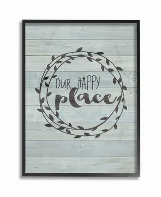 Stupell Industries Our Happy Place Plank Wood Look Framed Giclee Art, 16" x 20"