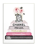Stupell Industries Book Stack Fashion Candle Pink Rose Wall Plaque Art, 12.5" x 18.5"
