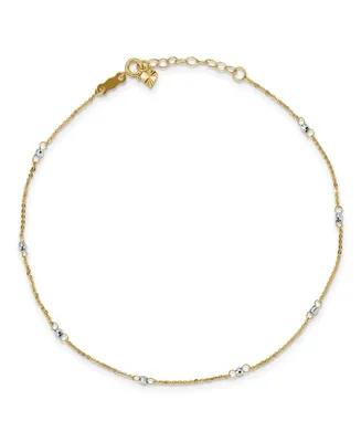 Reflective Bead Cable Anklet in 14k White and Yellow Gold