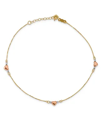 Puffed Heart Anklet with Adjustable 1" Extender in 14k Multi-Gold