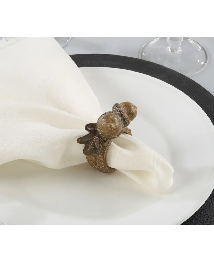 Saro Lifestyle Rustic Napkin Ring with Acorn Design, Set of 4