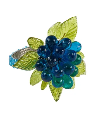 Saro Lifestyle Flower and Leaves Design Beaded Napkin Ring, Set of 4