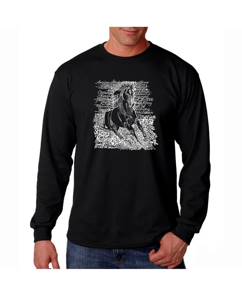 La Pop Art Men's Word Long Sleeve T-Shirt - Horse Breeds