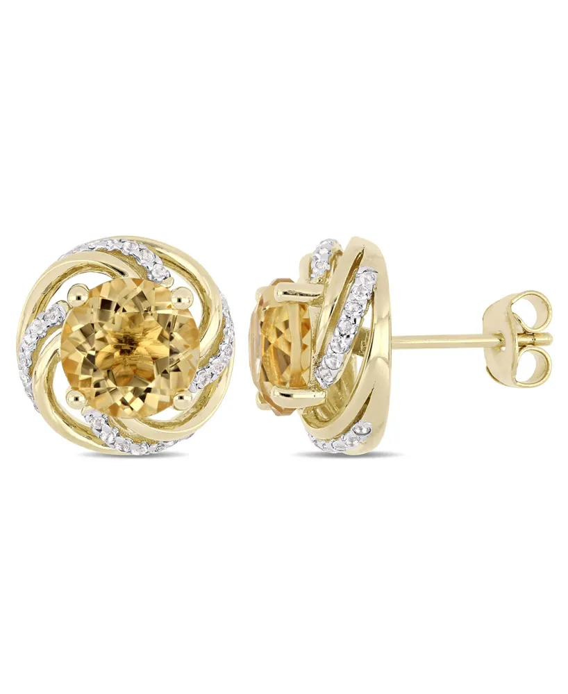 Citrine (3-5/8 ct. t.w.) and White Topaz (1/4 ct. t.w.) Swirl Stud Earrings in 18k Yellow Gold Over Sterling Silver