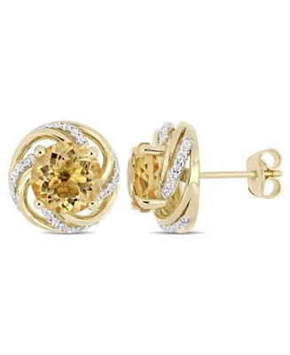 Citrine (3-5/8 ct. t.w.) and White Topaz (1/4 ct. t.w.) Swirl Stud Earrings in 18k Yellow Gold Over Sterling Silver
