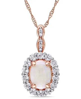 Opal (7/8 ct. t.w.), White Topaz (5/8 ct. t.w.) and Diamond Accent Vintage 17" Necklace in 14k Rose Gold