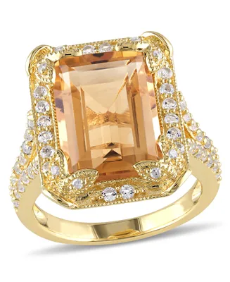 Citrine (6-1/4 ct. t.w), White Topaz (1-1/3 t.w.) and Diamond Accent Halo Leaf Ring 18k Yellow Gold Over Sterling Silver