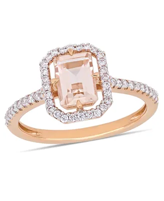 Morganite (7/8 ct. t.w.) and Diamond (1/4 Halo Ring 14k Rose Gold