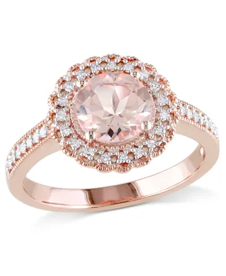Morganite (1-1/6 ct. t.w.) and Diamond (1/8 Floral Halo Ring 18k Rose Gold Over Silver